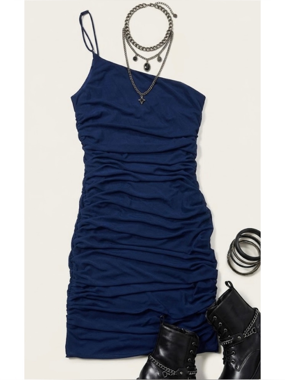 Cotton Candy LA Ruched One Shoulder Asymmetrical Mesh Mini Bodycon Dress